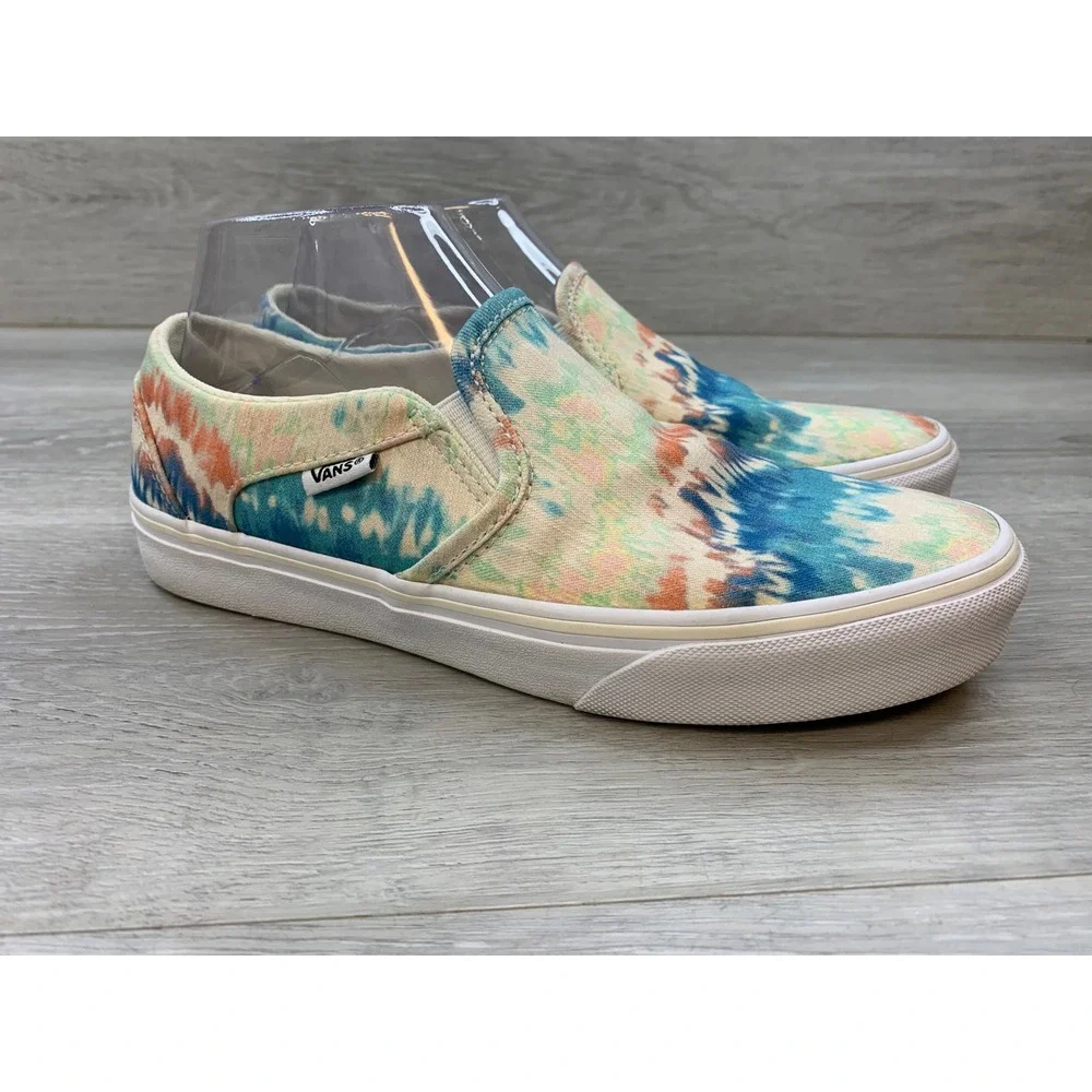 Vans Classic Slip-On Tie Dye Ikat Blue Orange Women's Sneakers 7.5 Shoes